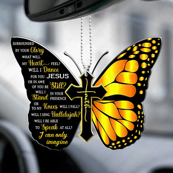 Yellow Butterfly I Can Only Imagine Acrylic Car Ornament, Perfect Christmas Gift For Family, Friends