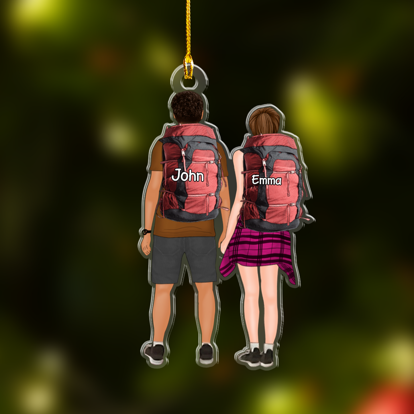 Personalized Hiking Couple Partners Hold Hands Flat Acrylic Keychain, Meaningful Gifts For Partners Soulmates Love Hiking