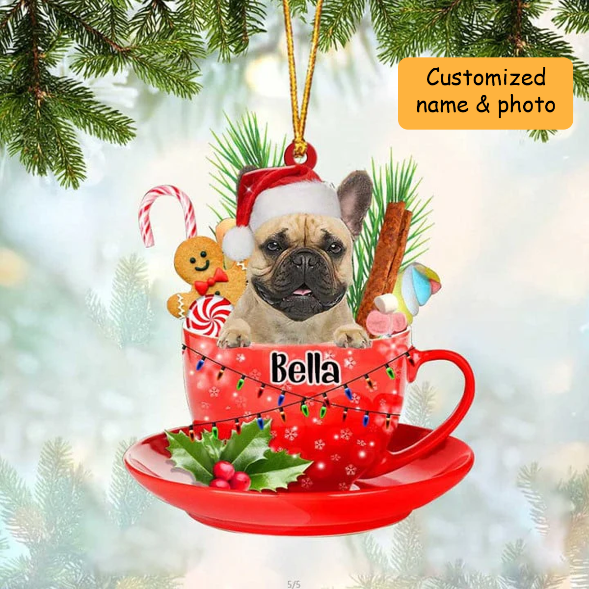 Customized Awesome French Bulldog & Santa Hat In Red Cup Acrylic Ornament, Personalized Gifts For Christmas Dog Mom