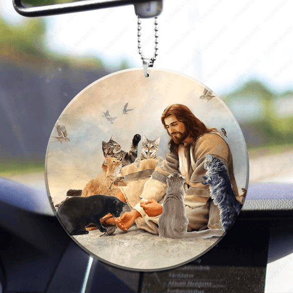 Jesus God And The Cats Acrylic Car Ornament, Perfect Christmas Gift For Cat Lovers, Family, Friends