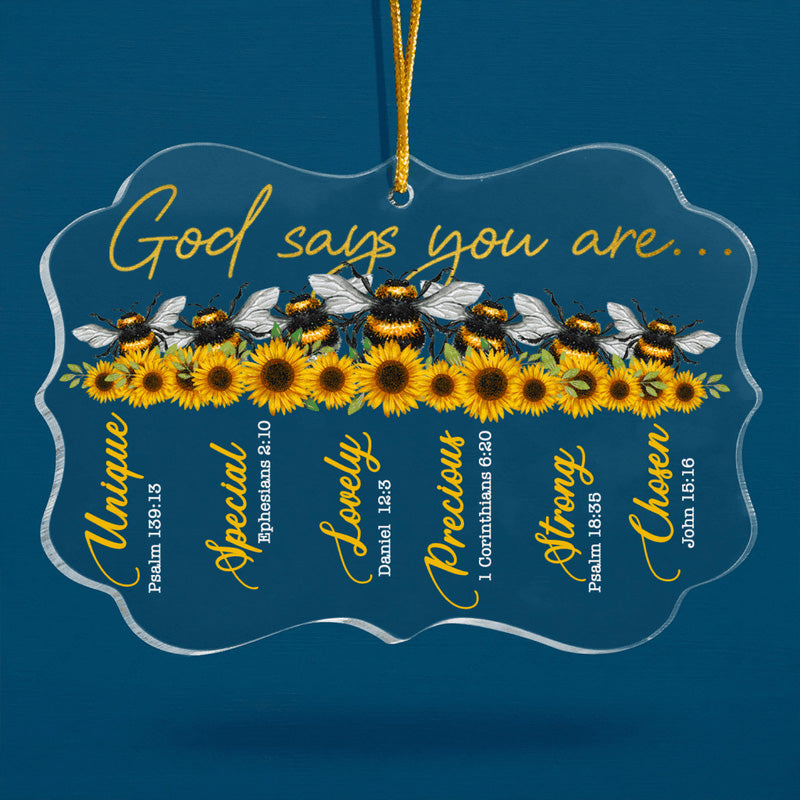 Sunflower Bee God Says You Are Acrylic Ornament, Perfect Christmas Gift For Family, Friends, Holiday Decor