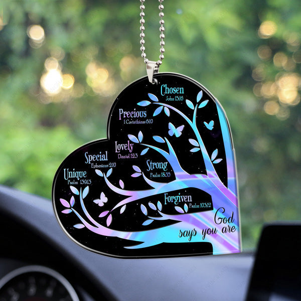 Heart Tree God Says You Are Acrylic Car Ornament, Perfect Christmas Gift For Family, Friends