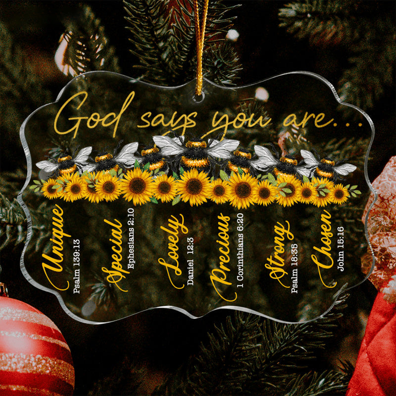 Sunflower Bee God Says You Are Acrylic Ornament, Perfect Christmas Gift For Family, Friends, Holiday Decor