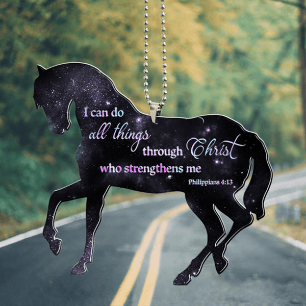 Black Horse I Can Do All Things Through Christ Acrylic Car Ornament, Perfect Christmas Gift For Family, Friends