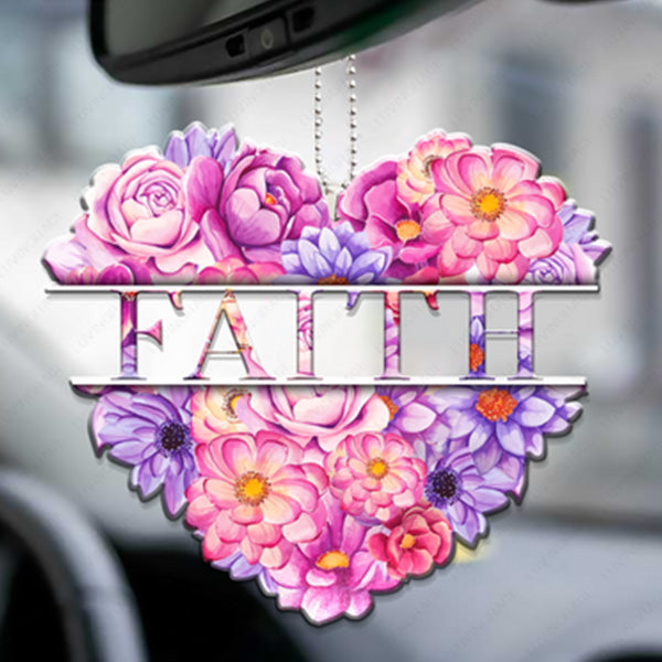 Beautiful Heart Filled With Flowers Faith Acrylic Car Ornament, Perfect Christmas Gift For Family, Friends