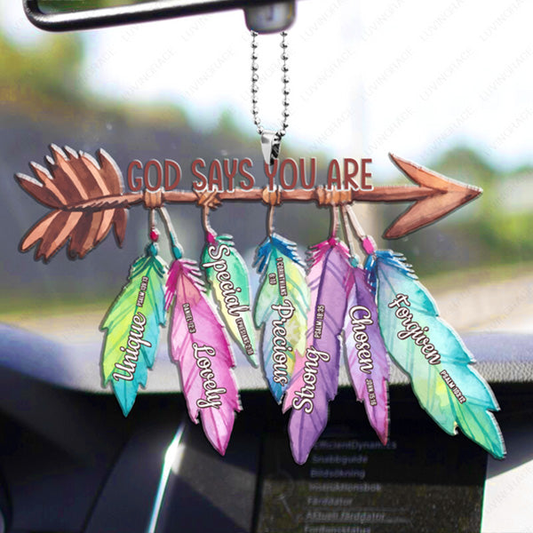 Feathers Hanging On Arrow God Says You Are Acrylic Car Ornament, Perfect Christmas Gift For Family, Friends
