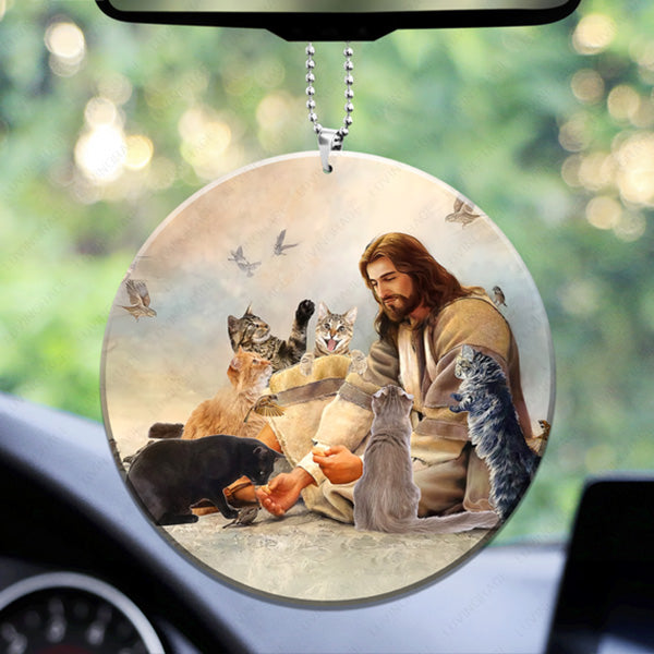 Jesus God And The Cats Acrylic Car Ornament, Perfect Christmas Gift For Cat Lovers, Family, Friends