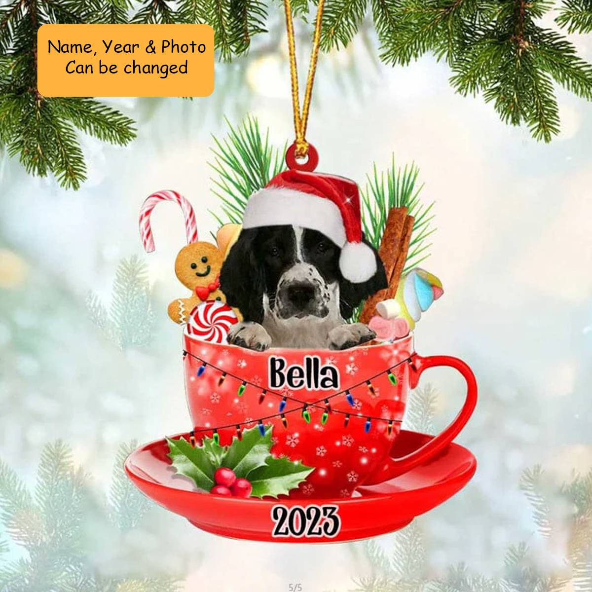 Custom English Springer Spaniel Dog In Cup Acrylic Ornament, Personalized Ornament Gifts For Christmas Dog Mom