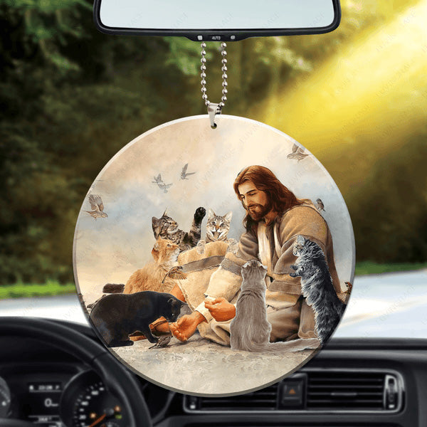 Jesus God And The Cats Acrylic Car Ornament, Perfect Christmas Gift For Cat Lovers, Family, Friends