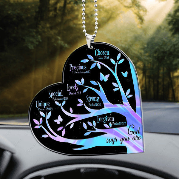 Heart Tree God Says You Are Acrylic Car Ornament, Perfect Christmas Gift For Family, Friends