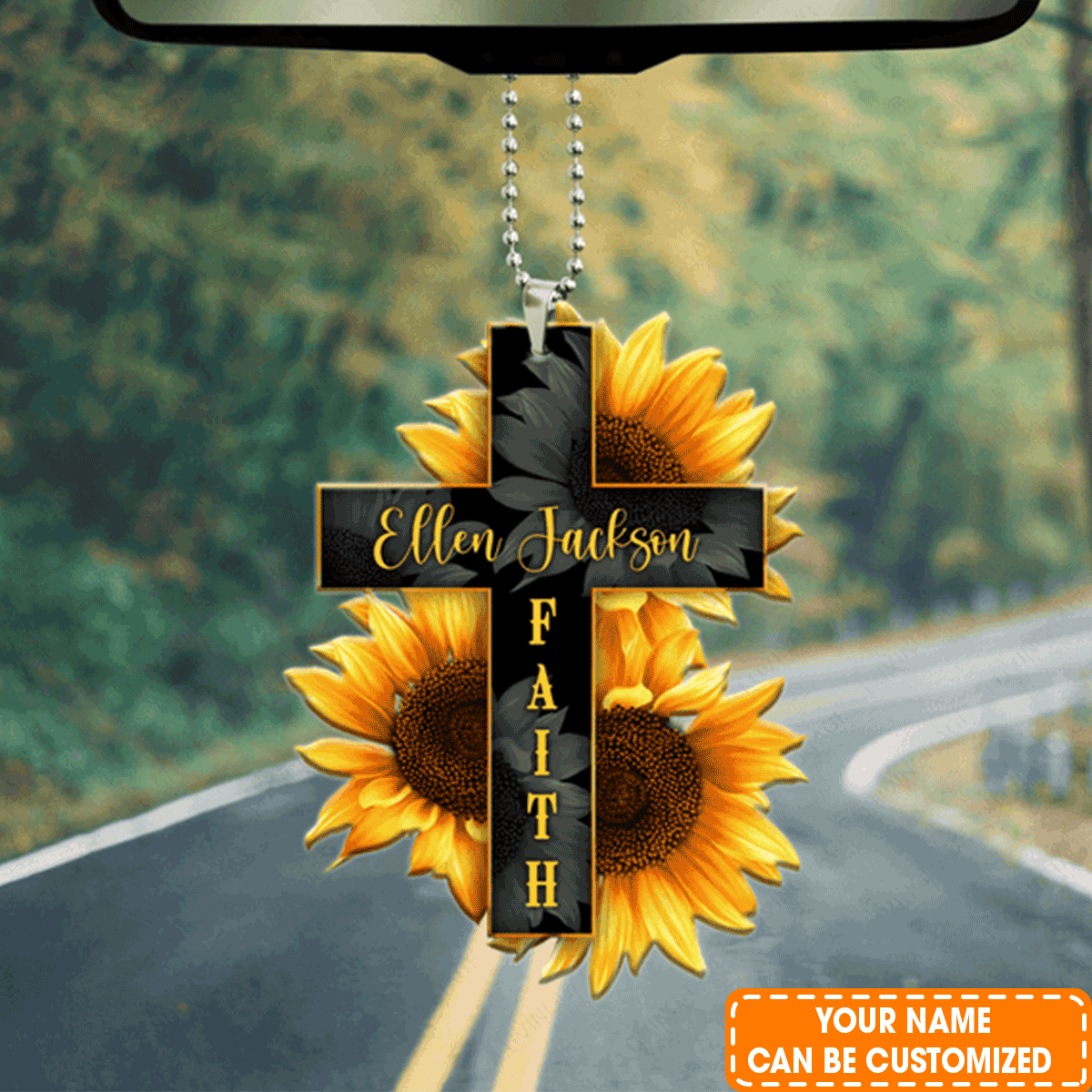 Personalized Faith Cross Sunflower Acrylic Car Ornament, Perfect Christmas Gift For Family, Friend