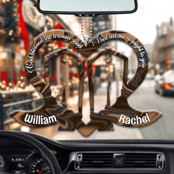 Custom Couple Name Boots With Heart God Blessed Acrylic Car Ornament, Perfect Christmas Gift For Couple