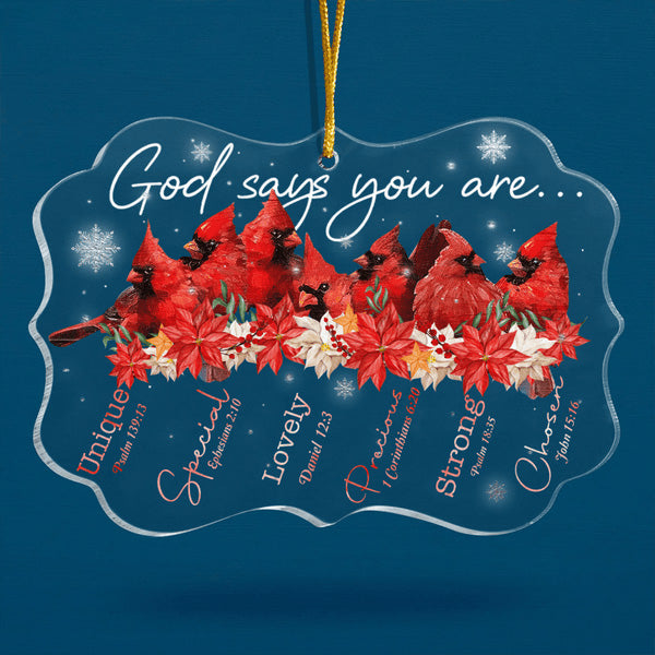 Cardinal And Poinsettia Flowers God Says You Are Acrylic Ornament, Christmas Gift For Family, Friends