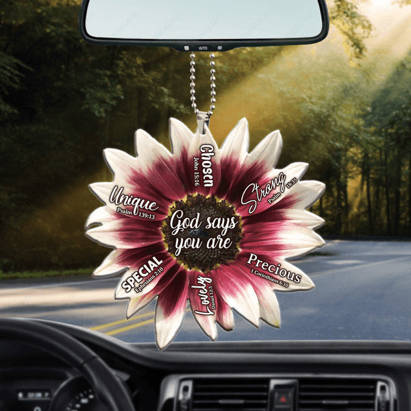 Cherry Rose Sunflower God says you are Acrylic Car Ornament, Perfect Christmas Gift For Family, Friends