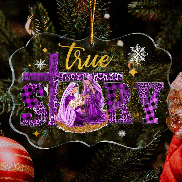 Purple Golden Leopard Tartan True Story Acrylic Ornament, Christmas Gift For Family, Friends