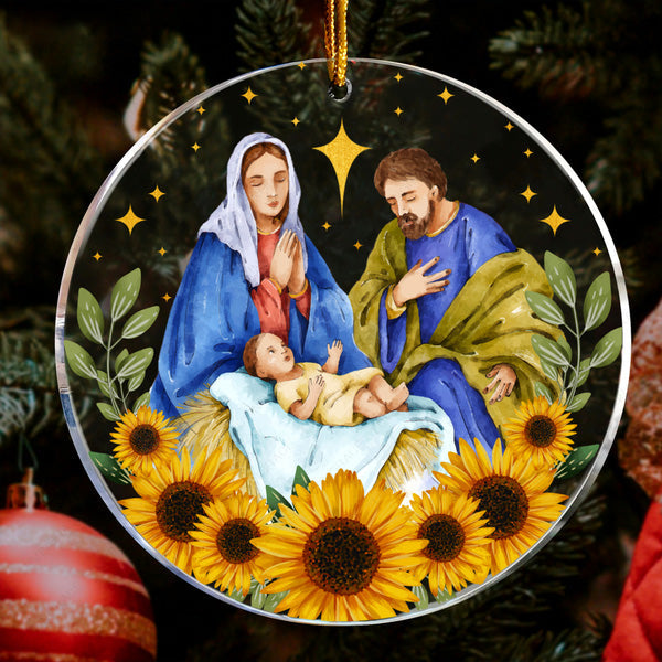 Sunflower Native Scene Christmas Holy Night Acrylic Ornament, Perfect Christmas Gift For Family, Friends