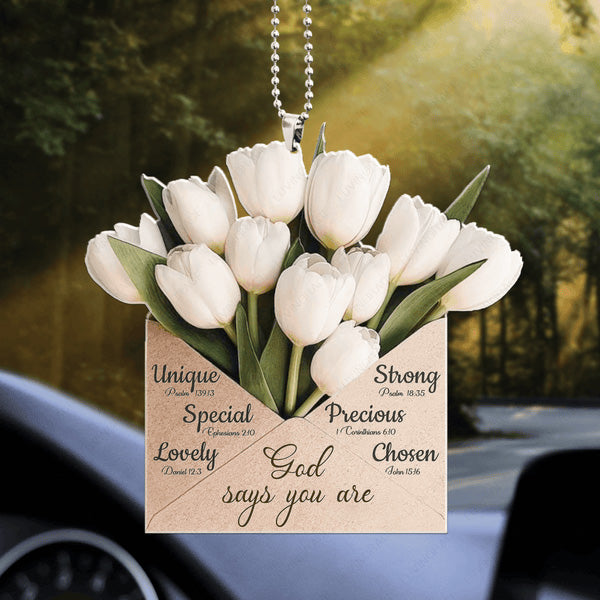 Tulips Envelope God Says You Are Acrylic Car Ornament, Perfect Christmas Gift For Family, Friends