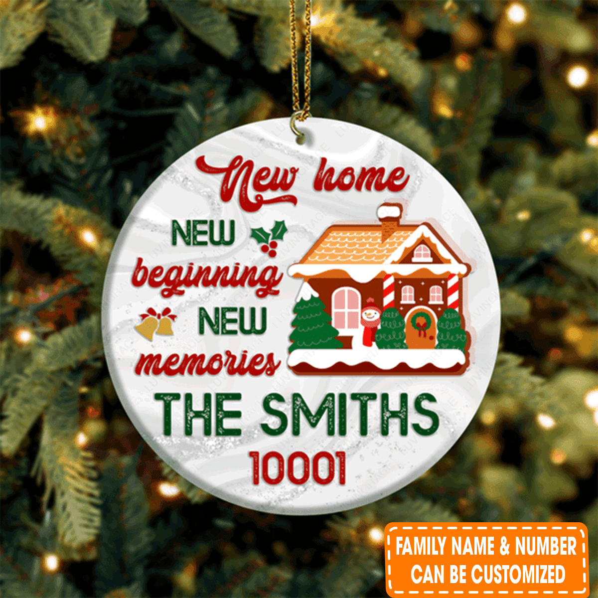 Personalized Christmas Cookie House New Home New Beginning Circle Ceramic Ornament For Family