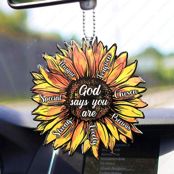 Hot Sunflower God Says You Are Acrylic Car Ornament, Perfect Christmas Gift For Family, Friends