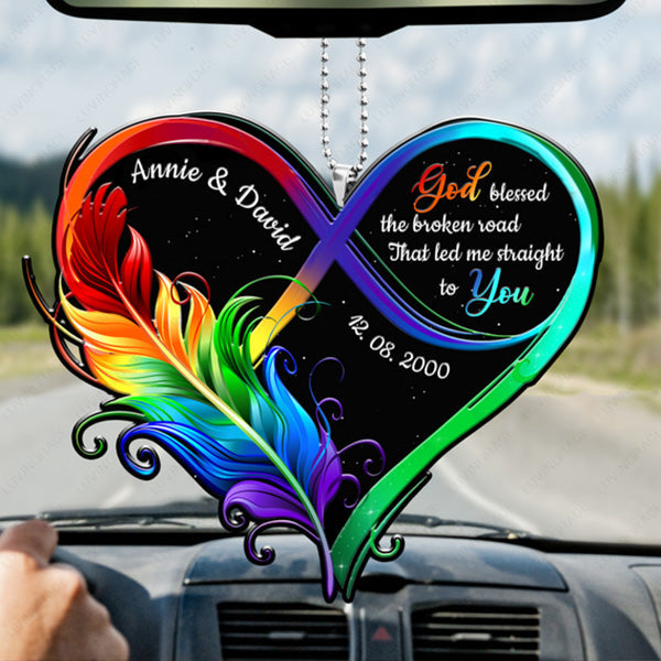 Customized Name Feather Infinity Heart God Blessed Acrylic Ornament - Gift For Jesus Lovers, Christian, God Faith Believers