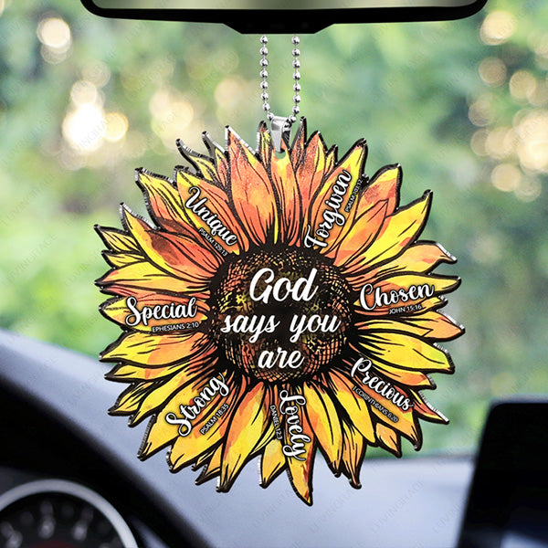 Hot Sunflower God Says You Are Acrylic Car Ornament, Perfect Christmas Gift For Family, Friends