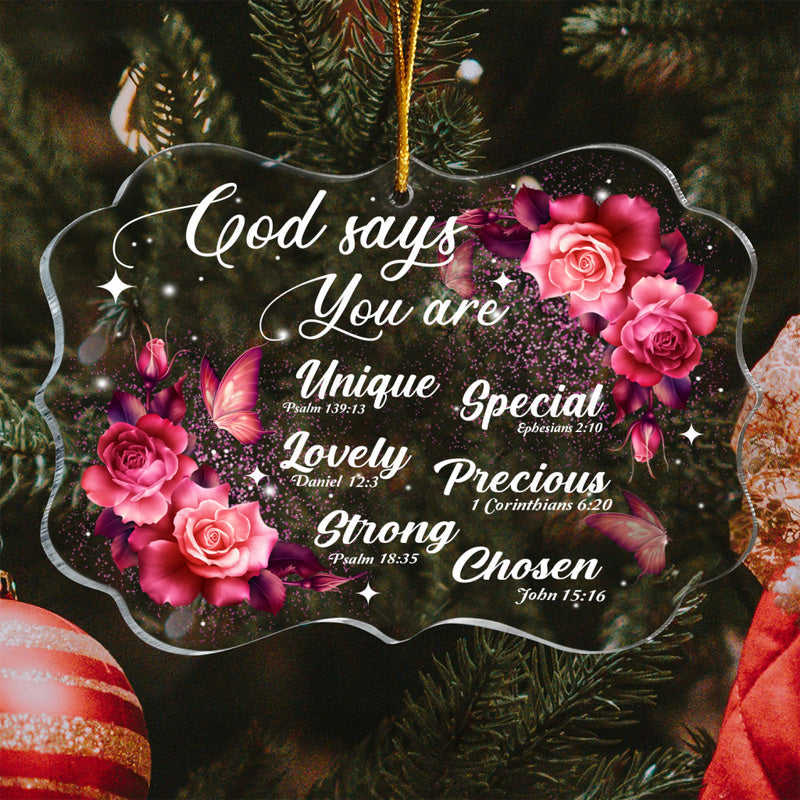 Roses Butterfly God Says You Are Acrylic Ornament, Christmas Gift For Family, Friends, Holiday Decor