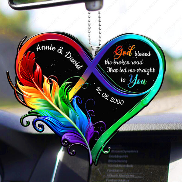 Customized Name Feather Infinity Heart God Blessed Acrylic Ornament - Gift For Jesus Lovers, Christian, God Faith Believers