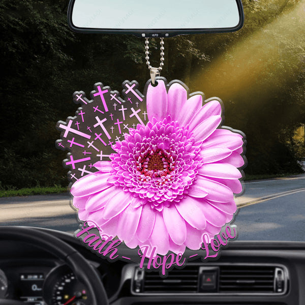 Pink Daisy Cross Faith Hope Love Acrylic Car Ornament, Perfect Christmas Gift For Family, Friends