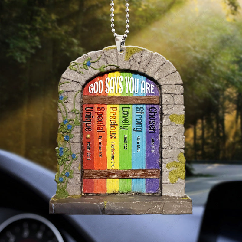 Rainbow Fairy Door God Says You Are Acrylic Car Ornament, Perfect Christmas Gift For Family, Friends