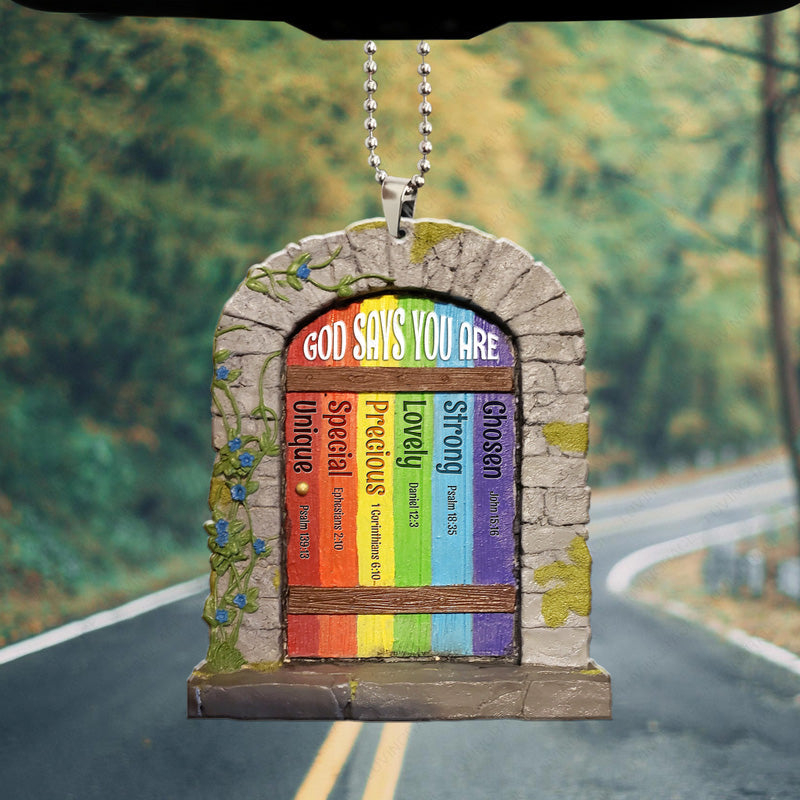Rainbow Fairy Door God Says You Are Acrylic Car Ornament, Perfect Christmas Gift For Family, Friends