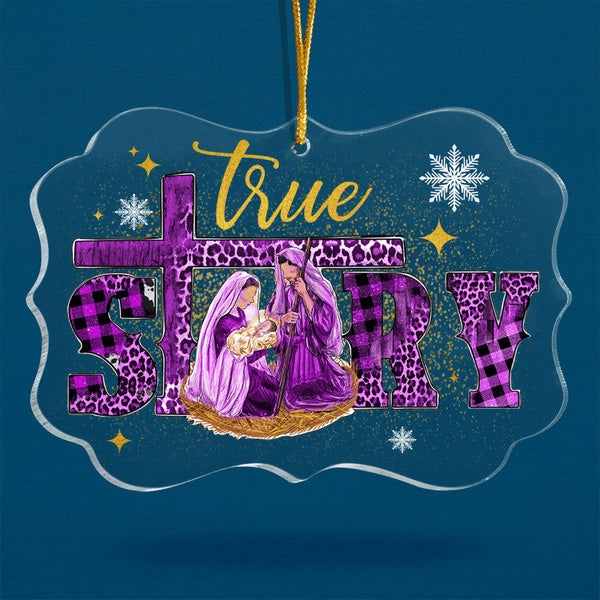 Purple Golden Leopard Tartan True Story Acrylic Ornament, Christmas Gift For Family, Friends
