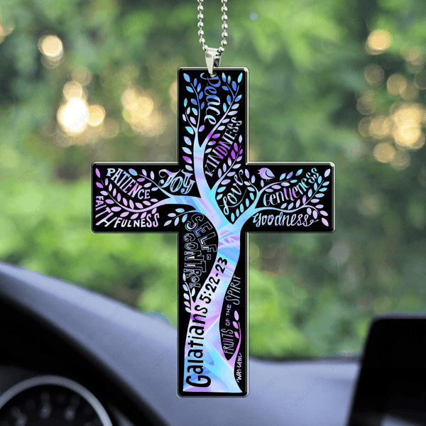 Hologram Cross Faithfulness Tree Acrylic Car Ornament, Perfect Christmas Gift For Family, Friends