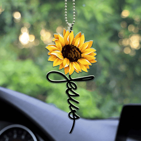 Jesus Sunflower Acrylic Car Ornament, Perfect Christmas Gift For Family, Friends, Holiday Decor