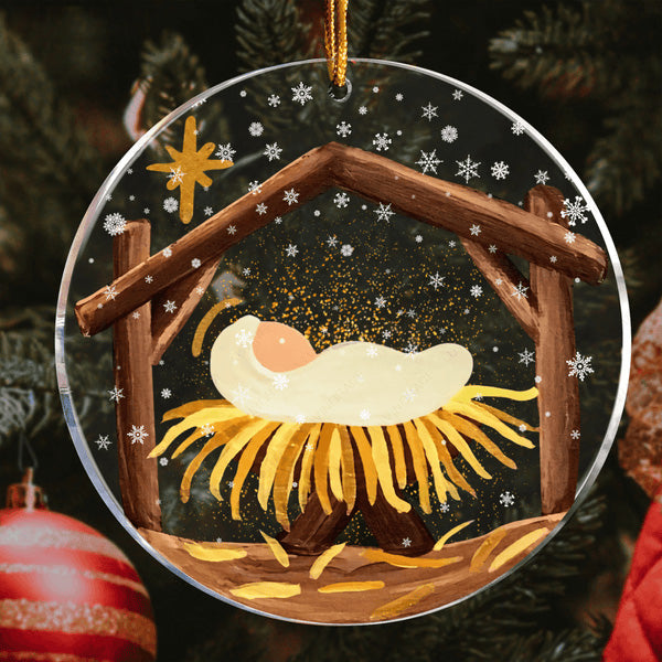 Snow Nativity Christmas Night Acrylic Ornament, Perfect Christmas Gift For Family, Friends, Holiday Decor