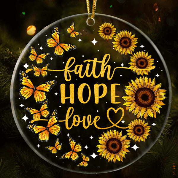 Sunflower Butterfly Faith Hope Love Circle Acrylic Ornament, Christmas Gift For Family, Friends, Holiday Decor