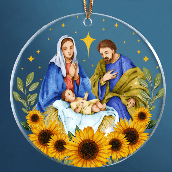 Sunflower Native Scene Christmas Holy Night Acrylic Ornament, Perfect Christmas Gift For Family, Friends