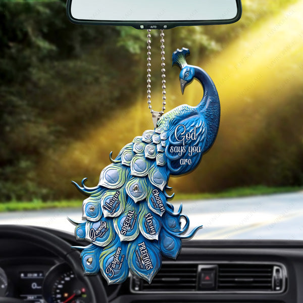 Blue Peacock God Says You Are Acrylic Car Ornament, Perfect Christmas Gift For Family, Friends