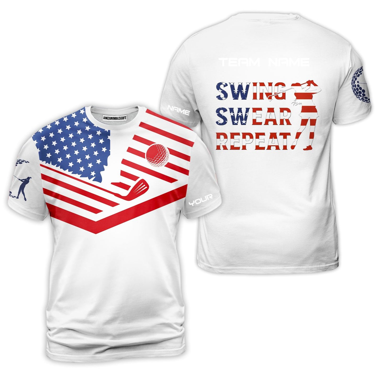 Personalized Golf T-Shirt American Flag 4th July Patriot , Golf Custom Shirt For Golf Players, Gift For Golfers
