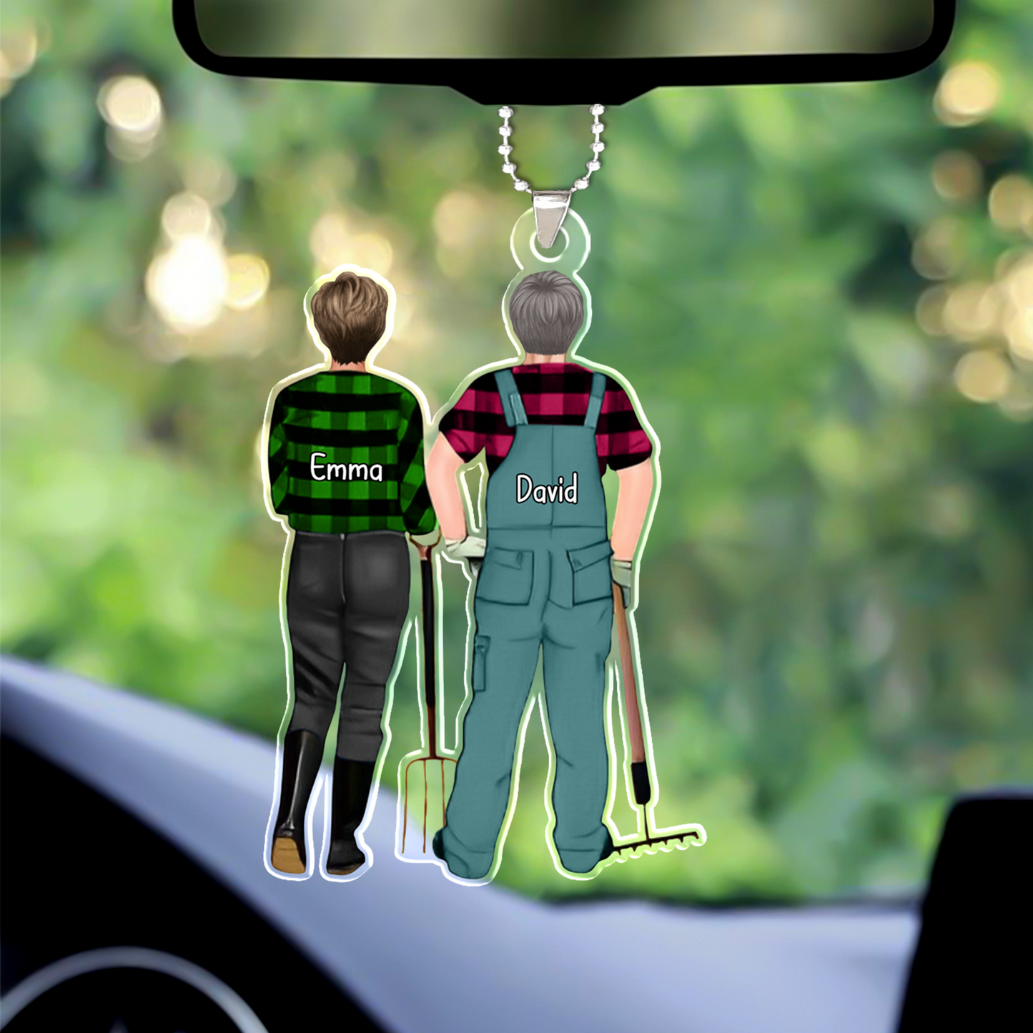 Personalized Farmer Couple Partners Back View Flat Acrylic Keychain, Meaningful Gifts For Farmer Couple Partners Soulmates