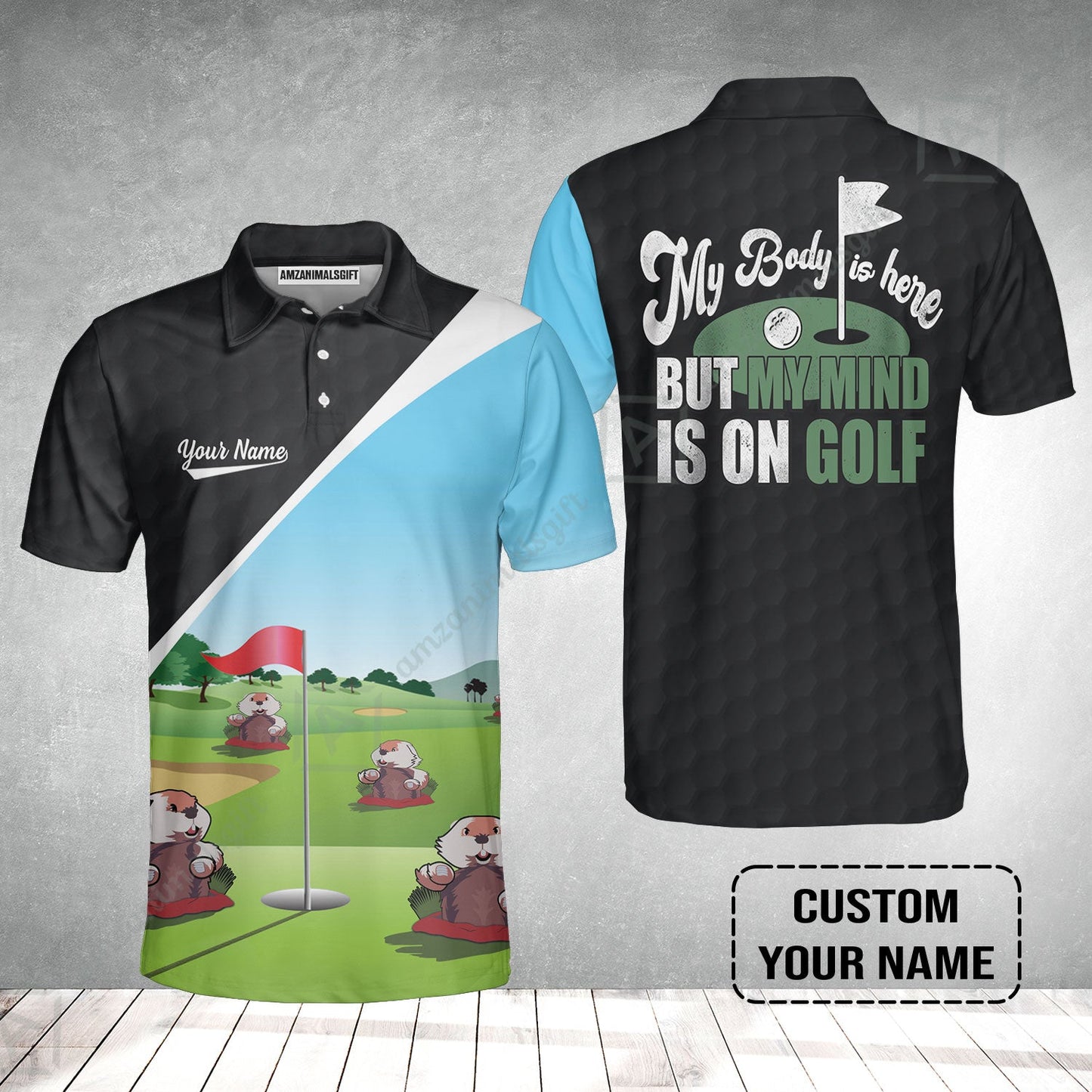 Men Golf Polo Shirt - Gopher My Mind Is On Golf Custom Men Polo Shirt