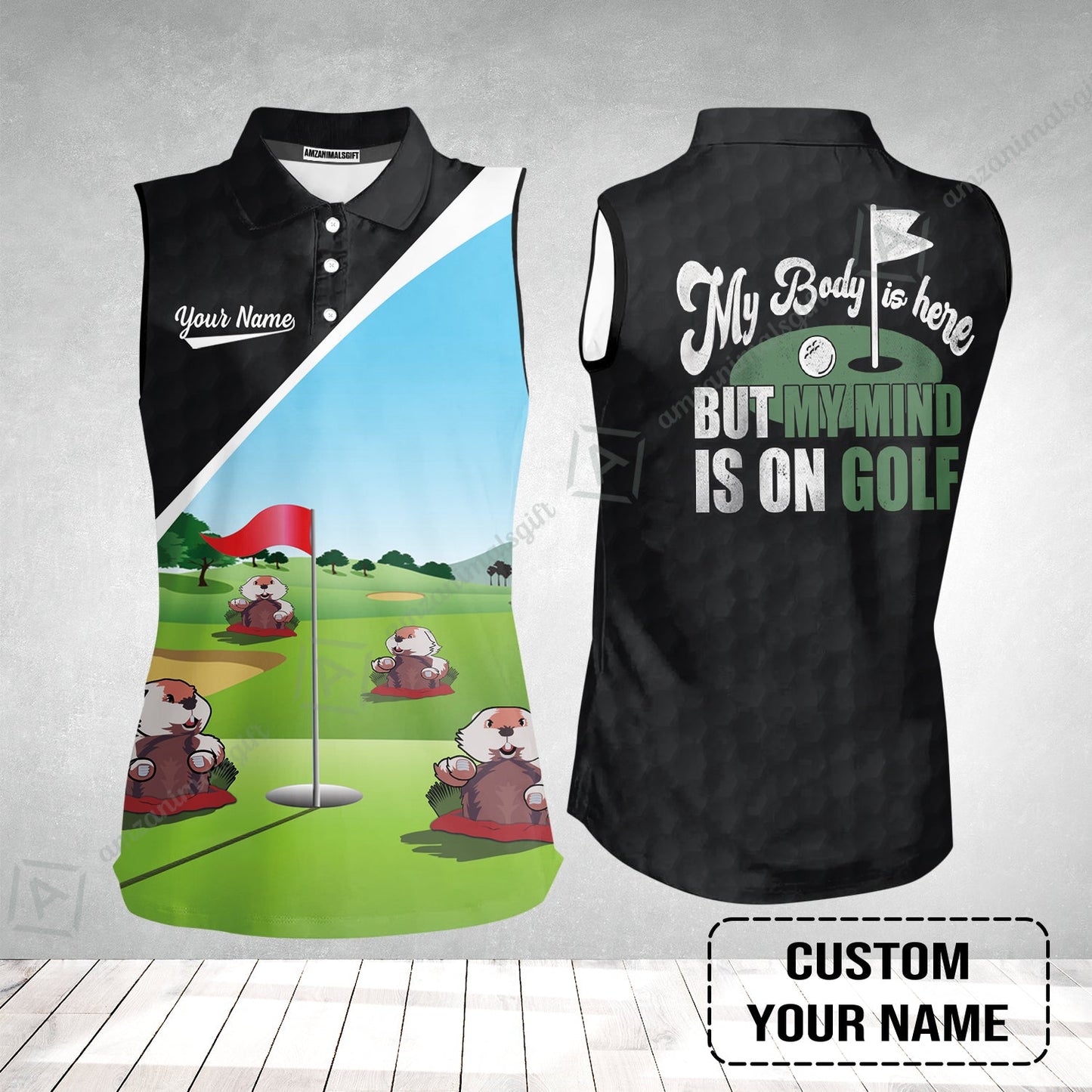 Golf Women Sleeveless Polo Shirt- Gopher My Mind Is On Golf Custom Women Sleeveless Polo Shirt