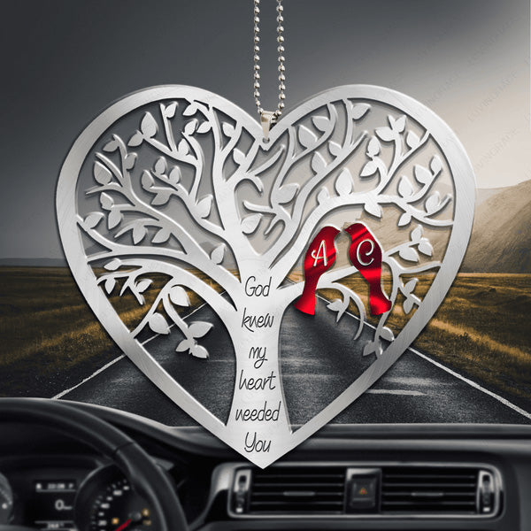 Heart With Birds God Knew My Heart Personalized Acrylic Car Ornament, Perfect Christmas Gift For Couple, Friends