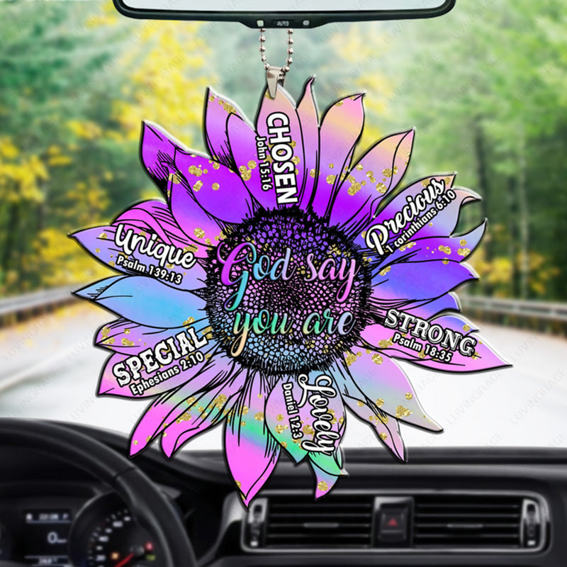 Violet Sunflower God Says You Are Acrylic Car Ornament, Perfect Christmas Gift For Family, Friends