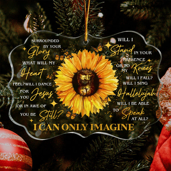 Sunflower Christian Cross Butterfly I Can Only Imagine Acrylic Ornament, Christmas Gift For Family, Friends