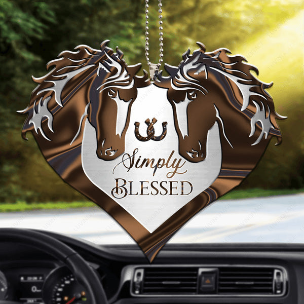 Horse Couple Simply Blessed Acrylic Car Ornament, Perfect Christmas Gift For Couple