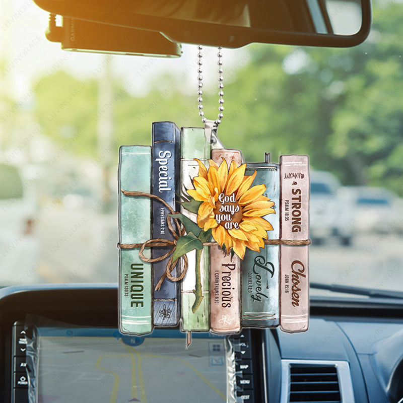 Sunflower Book God Says You Are Acrylic Car Ornament, Perfect Christmas Gift For Family, Friends