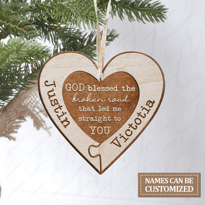 Customized Name God Blessed Couple Heart Acrylic Ornament, Perfect Christmas Gift For Couple