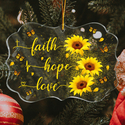 Sunflower Butterfly Faith Hope Love Acrylic Ornament, Christmas Gift For Family, Friends, Holiday Decor