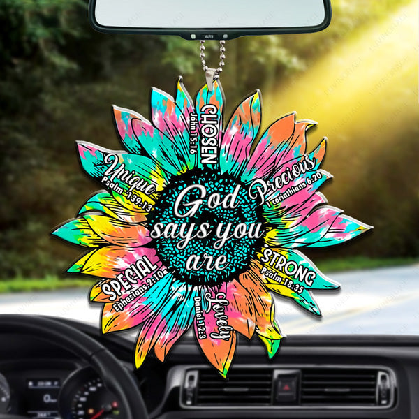 Turquoise Sunflower God Says You Are Acrylic Car Ornament, Perfect Christmas Gift For Family, Friends