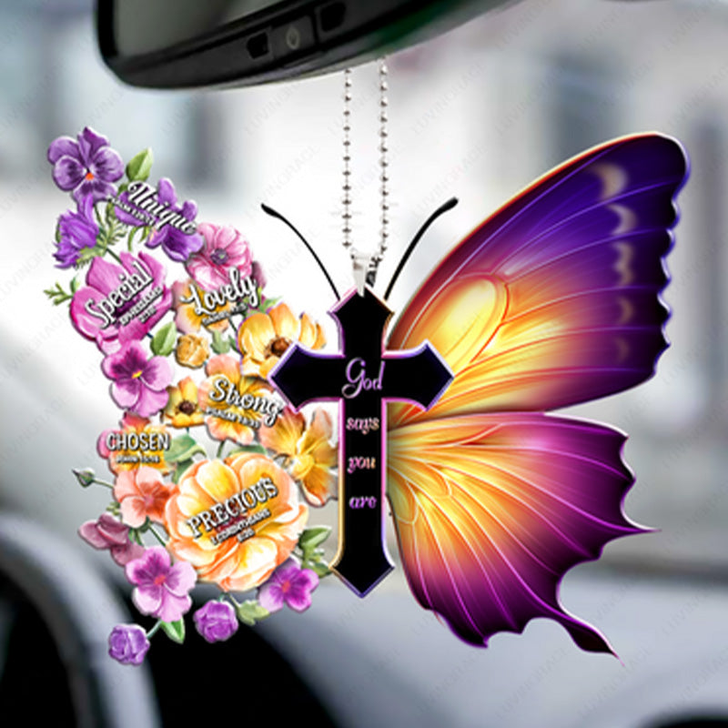 Pansies Butterfly God Says You Are Acrylic Car Ornament, Perfect Christmas Gift For Family, Friends